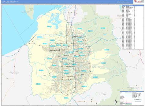 Salt Lake County, UT Zip Code Wall Map Basic Style by MarketMAPS - MapSales