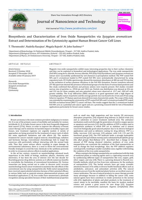 Pdf Biosynthesis And Characterization Of Iron Oxide Nanoparticles Via