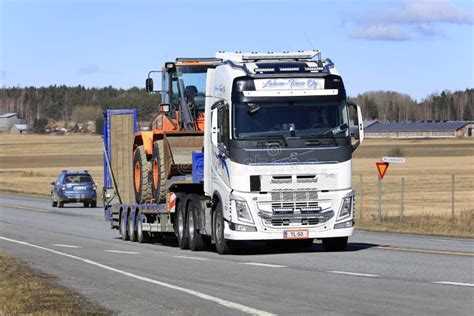 Volvo Fh Truck Semi Trailer Hauls Heavy Equipment Editorial Stock Image