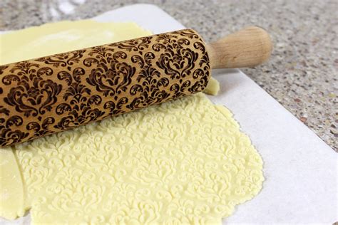 Embossed Rolling Pin Romantic Damask For Shortbread Cookies Etsy