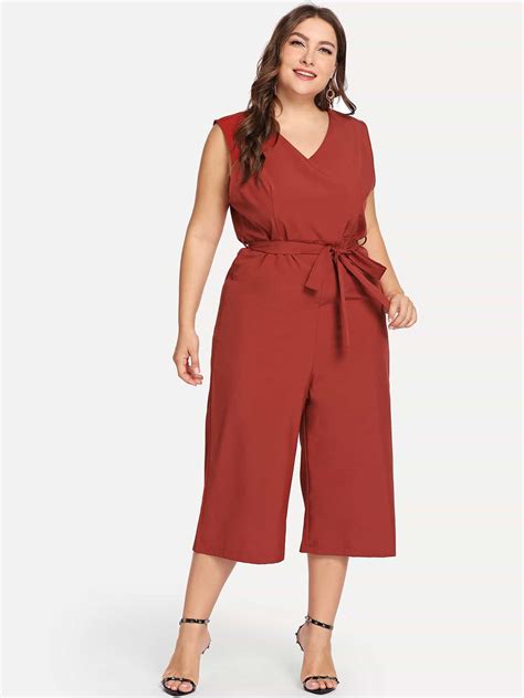 Plus Sleeveless Solid Jumpsuit Shein Usa Plus Size Fall Looks Plus