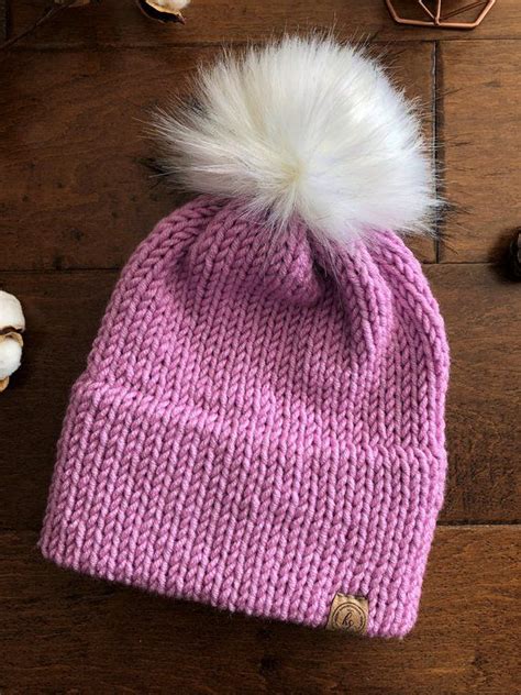 Stylish Double Brim Knit Beanie With Faux Fur Pom Pom