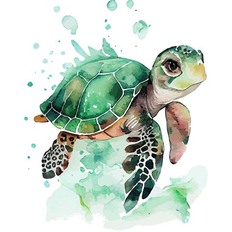 Una Pintura En Acuarela De Una Tortuga Con Ojos Verdes Y Una Tortuga