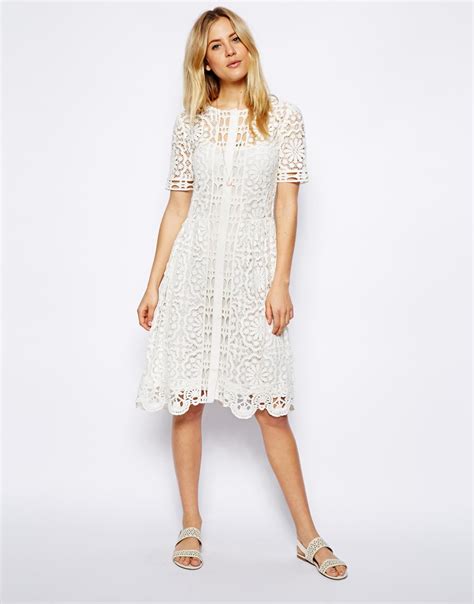 Asos Premium Lace Midi Dress In White Lyst