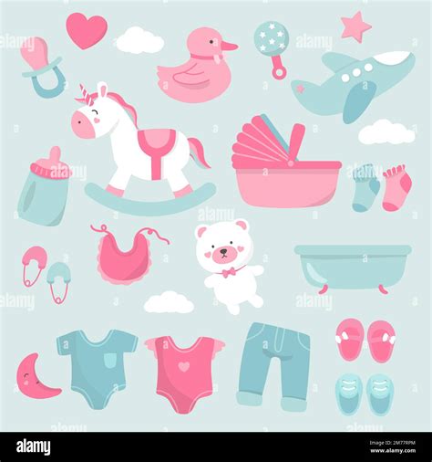 Set Of Cute Baby Shower Vectors Stock Vector Image Art Alamy