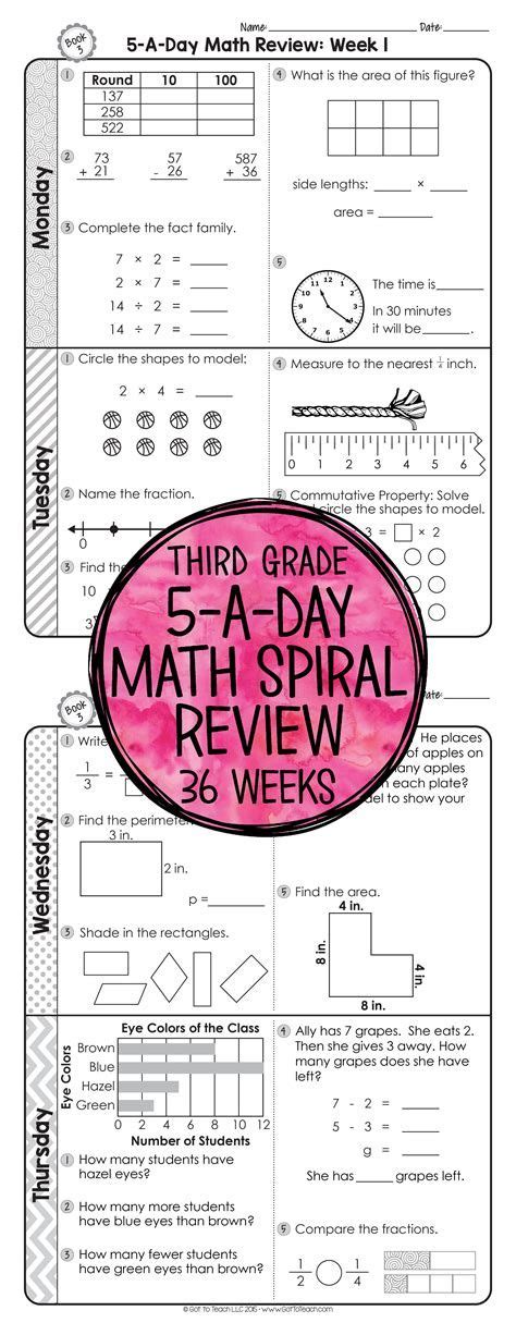 3rd Grade Daily Math Spiral Review Morning Work Editable F62 Math