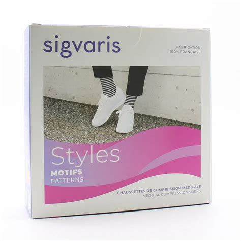 Sigvaris Styles Motifs Marinière Femme Chaussettes Marine Noir LL