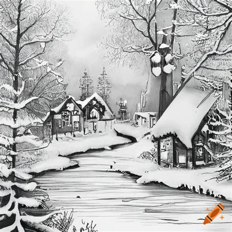 Whimsical Black And White Winter Sketch On Craiyon