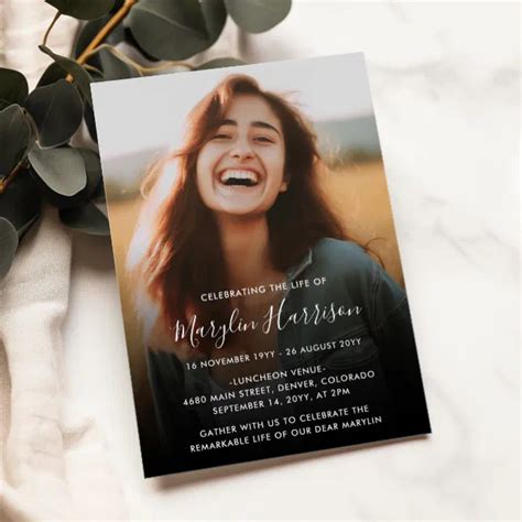 Elegant Celebration Of Life Funeral Memorial Photo Invitation Zazzle