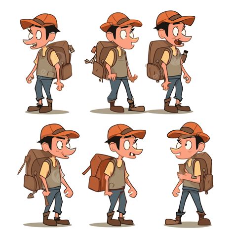 Personaje Vector Png Pegatina Clipart Diferentes Poses De Un Personaje De Dibujos Animados