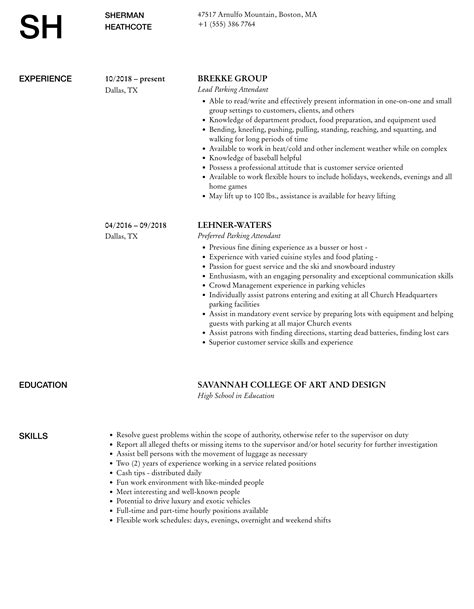 Parking Attendant Resume Samples | Velvet Jobs