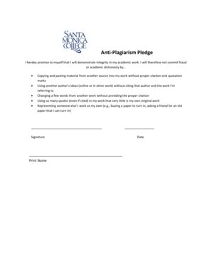 Plagiarism Pledge Fill Online Printable Fillable Blank PdfFiller