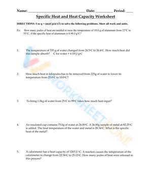 Free Printable Specific Heat Worksheet Answers Collection