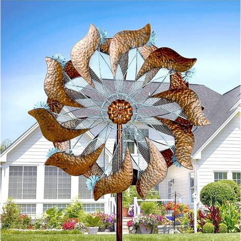 Cyan Oasis Yard Garden Wind Spinner 84 In Copper Teal