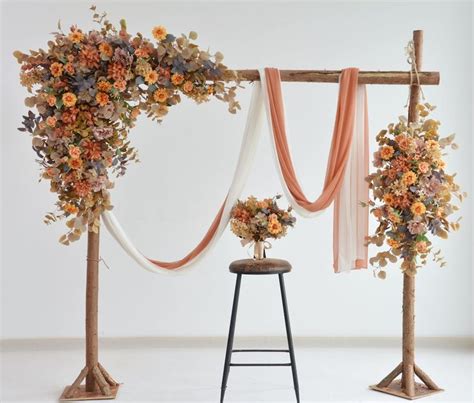 Fall Wedding Arch Flower Arrangement Dusty Rust Autumn Wedding Ceremony