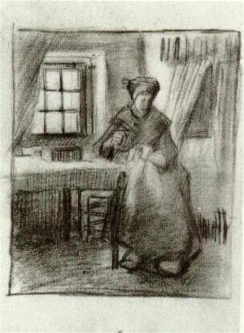 Kunstreproduktionen Interieur Mit Bauern Frau Sewing 1885 Von Vincent