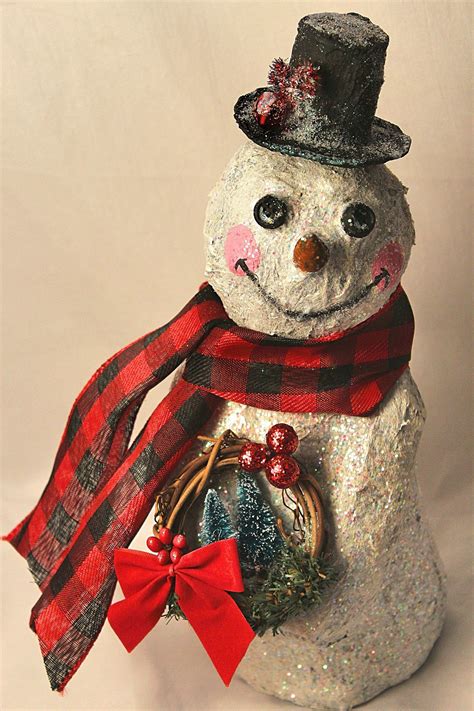 Handmade Snowman Decoration Christmas Holiday Paper Mache Etsy