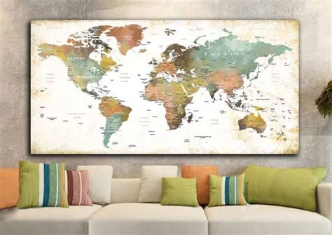 World Map Wall Artworld Map Canvasworld Map Largeworld Map - Etsy | Map ...