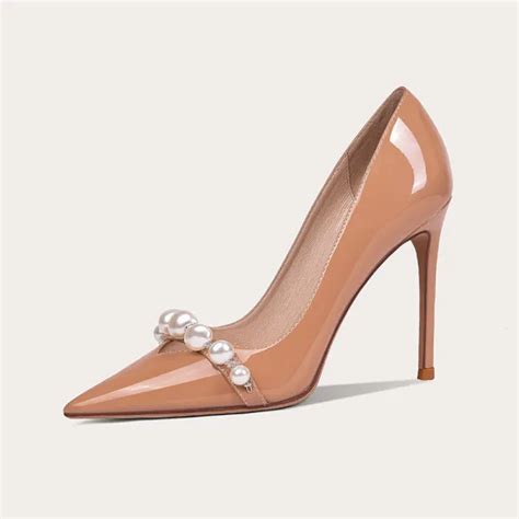 Modern Fashion Nude Evening Party Pearl Pumps 2021 Leather 10 Cm