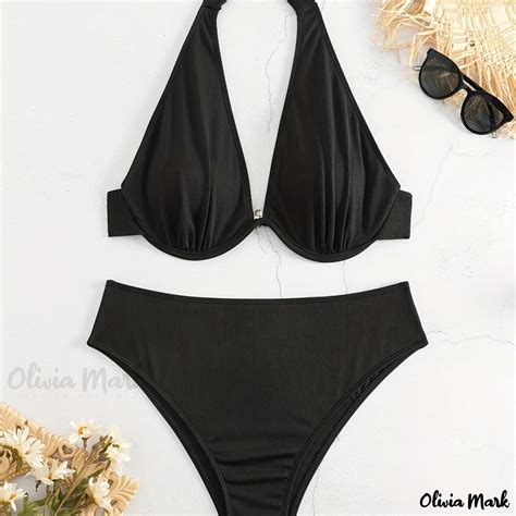 Olivia Mark Womens Plus Size Halter Neck Bikini Set Elegant And