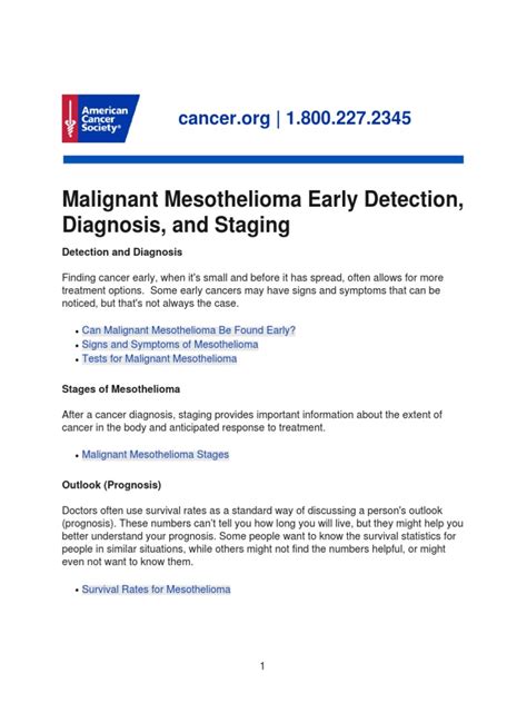 Malignant Mesothelioma Early Detection Diagnosis And Staging Pdf