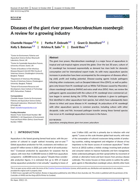 (PDF) Diseases of the giant river prawn Macrobrachium rosenbergii : A ...