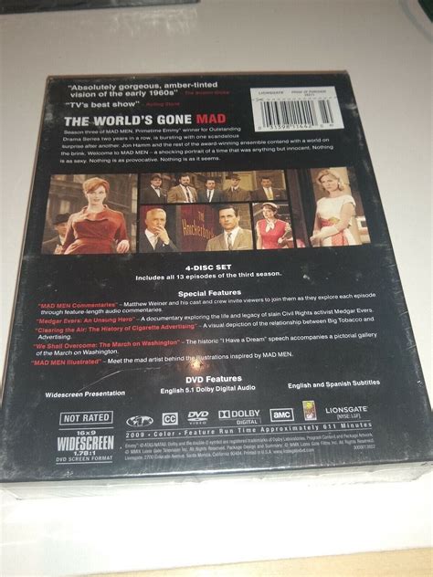 Mad Men Season Three NEW Sealed DVD 4 Disc Box Set Free US Shipping