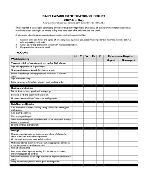 Hazard Identification Checklist Template - IMAGESEE