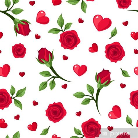 Tapis De Bain Vecteur Seamless Avec Des Roses Rouges Et Des Coeurs Sur