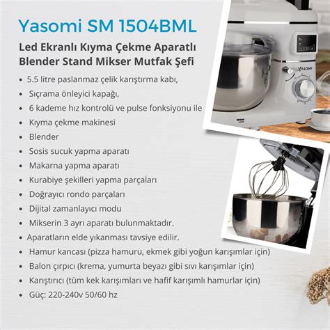 Yasomi Sm 1504bml Kırmızı Led Ekranlı Kıyma Çekme Aparatlı Blender