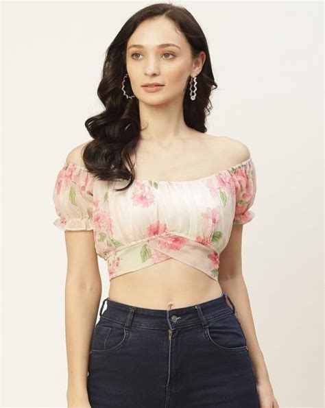 Pink Floral Crop Top With Knot Jiomart