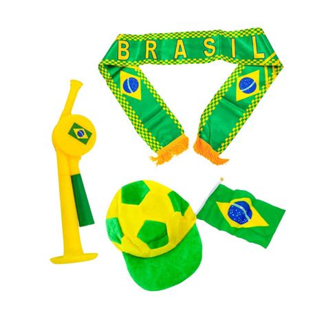 Kit Copa Do Mundo Seleção Brasil Individual Chapéu Cachecol Corneta