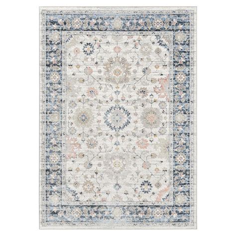 Everwash Treasure Lina Ivory Blue 5 Ft X 7 Ft Medallion Machine