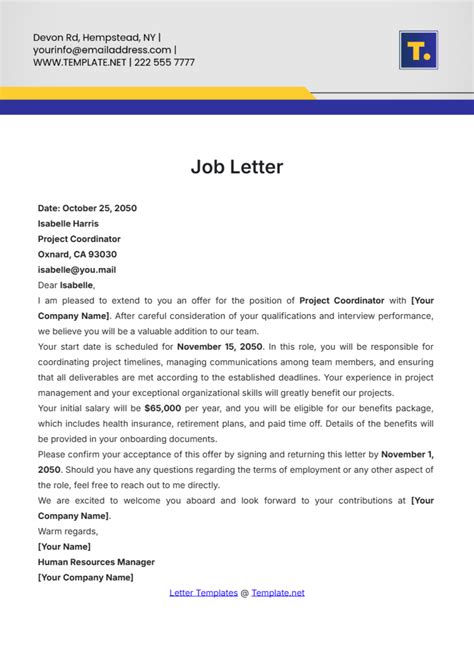 Free Job Letter Templates, Editable and Printable