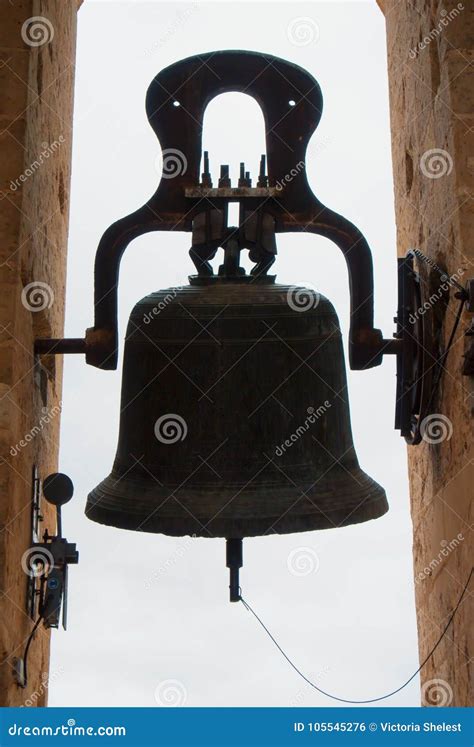 A Big Old Medieval Wrought Iron Bell Hanging In The Bell Tower O Stock