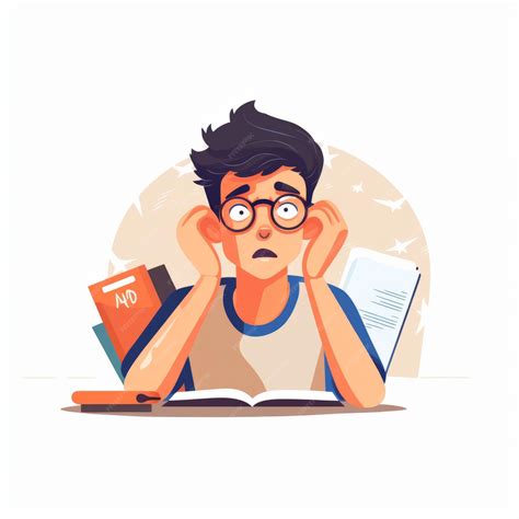 Stressed Student Studying Cartoon