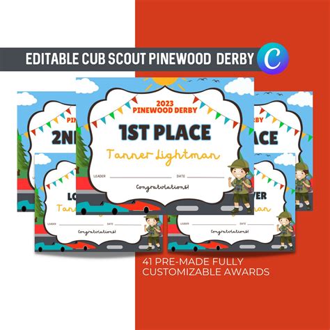 Printable Pinewood Derby Certificates Bundle Pinewood Derby Etsy