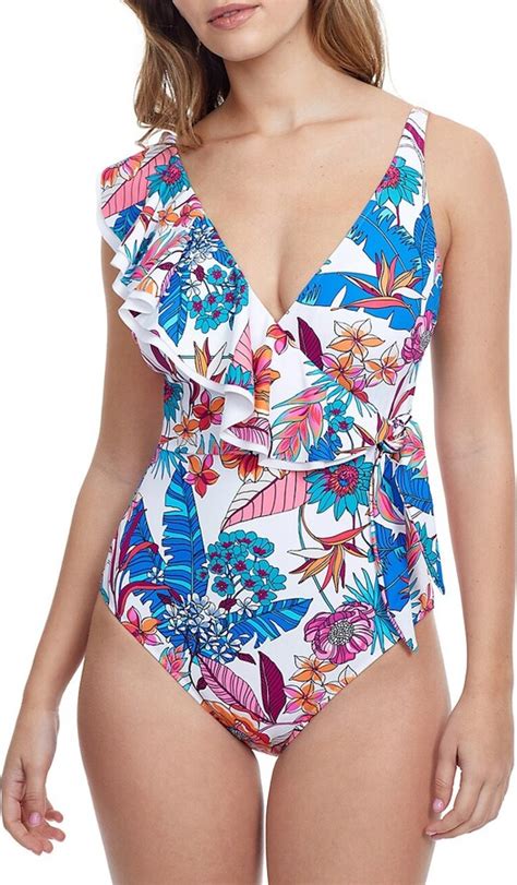 Gottex Swimwear Bohemian Gypsy Floral Surplice One Piece Swimsuit