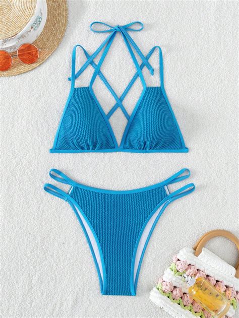 Criss Cross Triangle Bikini Swimsuit Shein Usa