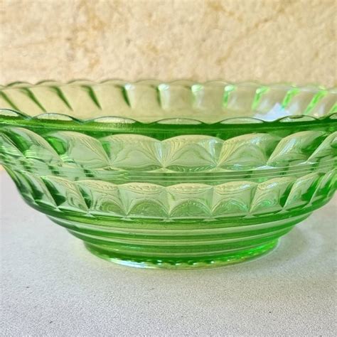 Green Depression Glass Fruit Bowl Etsy