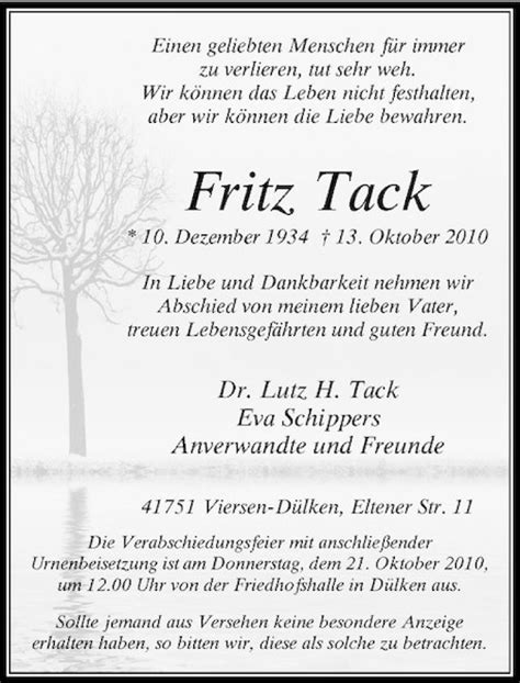 Alle Traueranzeigen für Fritz Tack trauer rp online de