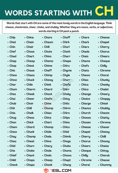 Words That Start With Ch In English Esl