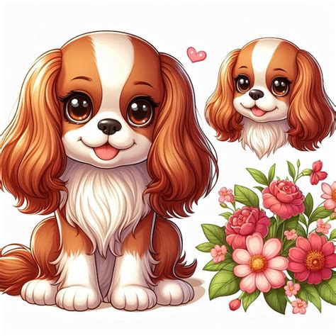 Lindo cavalier king charles spaniel perro vector ilustración de dibujos