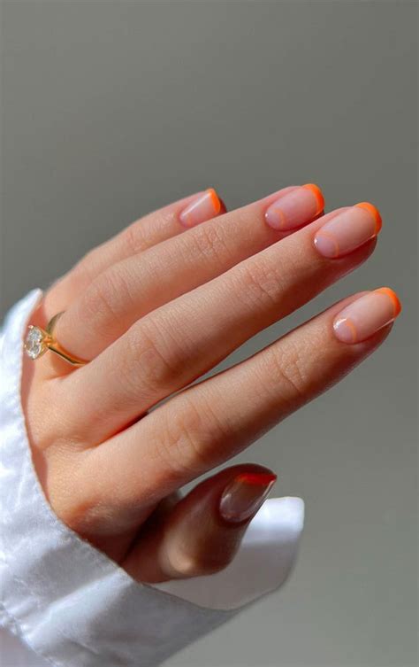 35 Cute Orange Nail Ideas To Rock In Summer Orange Half Moon And French