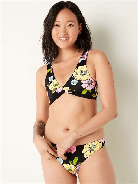 4 Yönlü Çift Taraflı Plunge Bikini Üstü Çiçekli Saf Siyah VS26480040 Victoria s Secret PINK