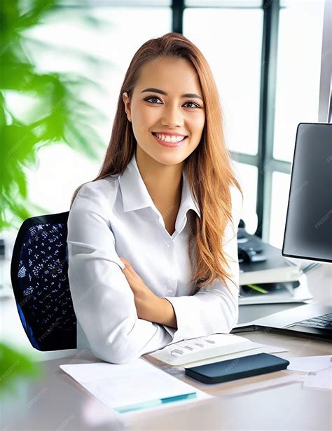 Premium Ai Image Office Working Girl Smiling Beautiful And Cute Model