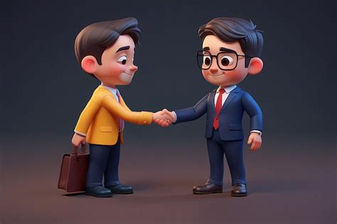 3D Male Cartoon Character Business Partners Shake Hands Premium AI