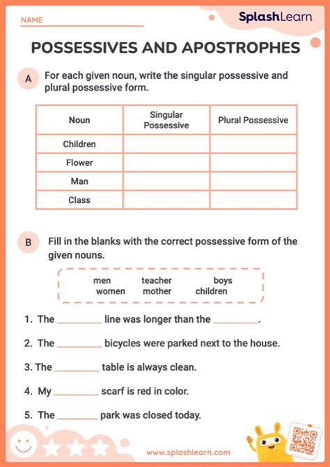 Supply The Possessives And Apostrophes Ela Worksheets Splashlearn