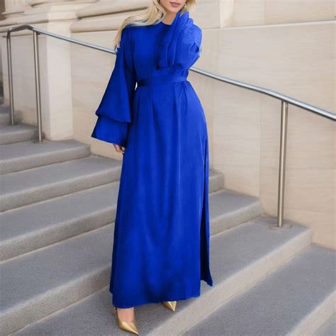 Women S Spring Elegantly Long Dress Fashion Solid Color Round Neck Long