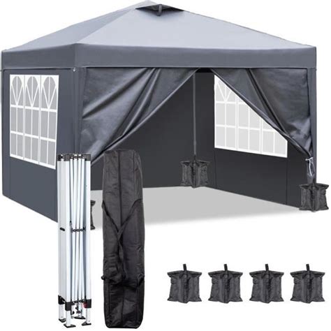 Tonnelle Pliant 3x3 m Tonnelle de Jardin Imperméable avec 4 côtés